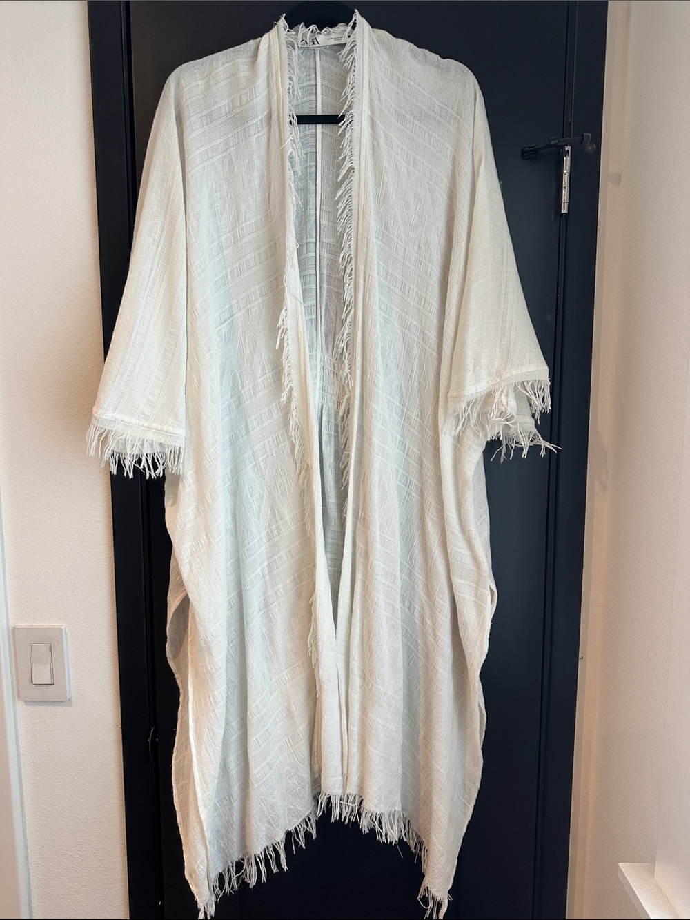 Zara Cream Open-Front Fringe Kimono